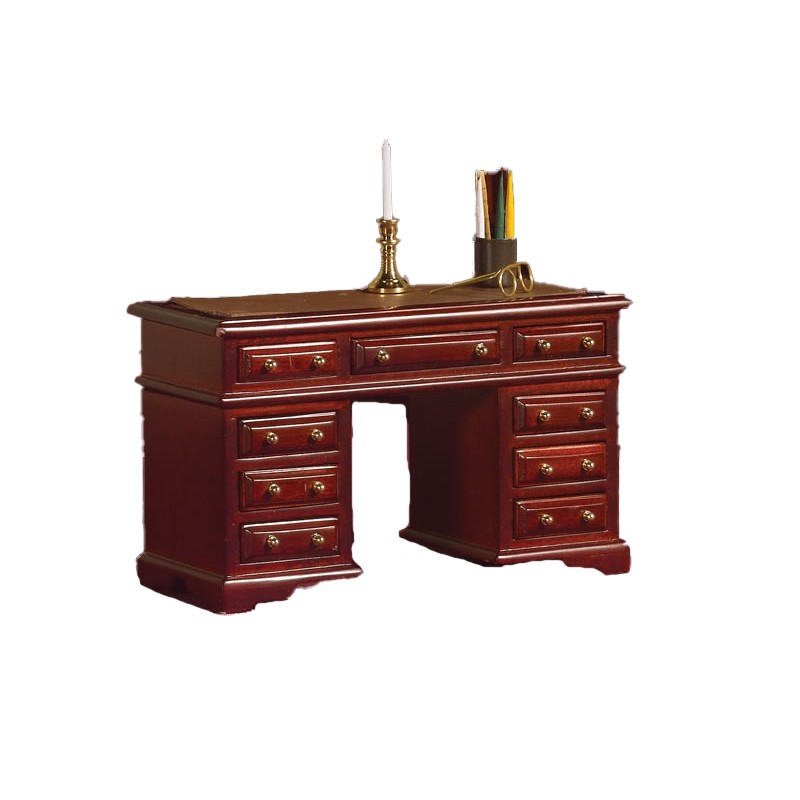 Dolls House Mahogany Double Pedestal Kneehole Desk 1:12 Office Study Furniture