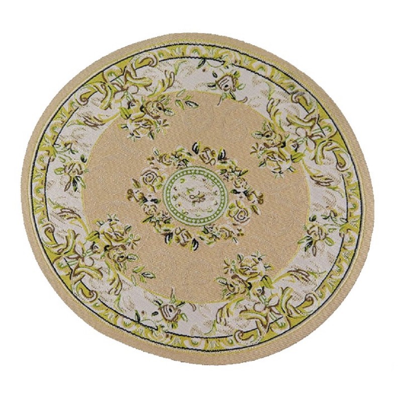 Dolls House Gold Beige Circular Rug Miniature Round Turkish Woven Carpet 