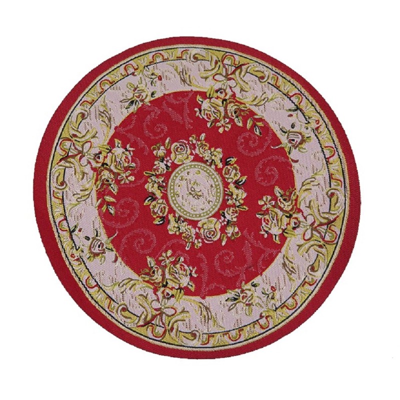 Dolls House Red Beige Circular Rug Miniature Round Turkish Woven Carpet 