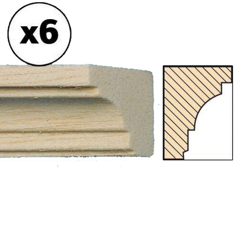 Dolls House Cornice 11.3/4" x 1/2" Coving 300mm x 13mm Bare Wood Pack of 6