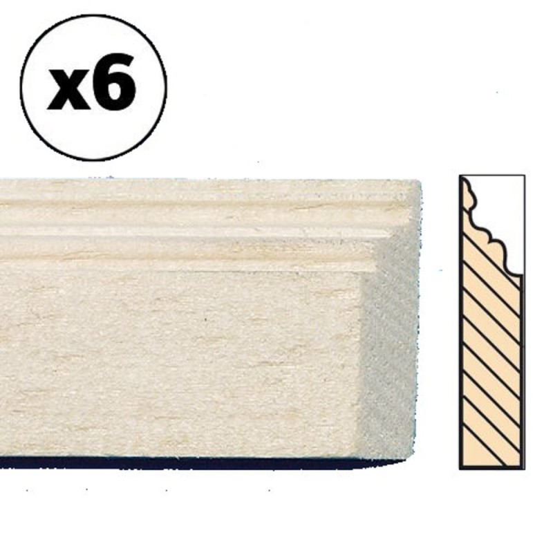 Dolls House Bare Wood Skirting Board Baseboard 30cm 12" Long Pack of 6 