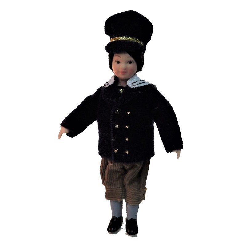 Dolls House Victorian Boy Blue Hat & Coat Miniature Porcelain People