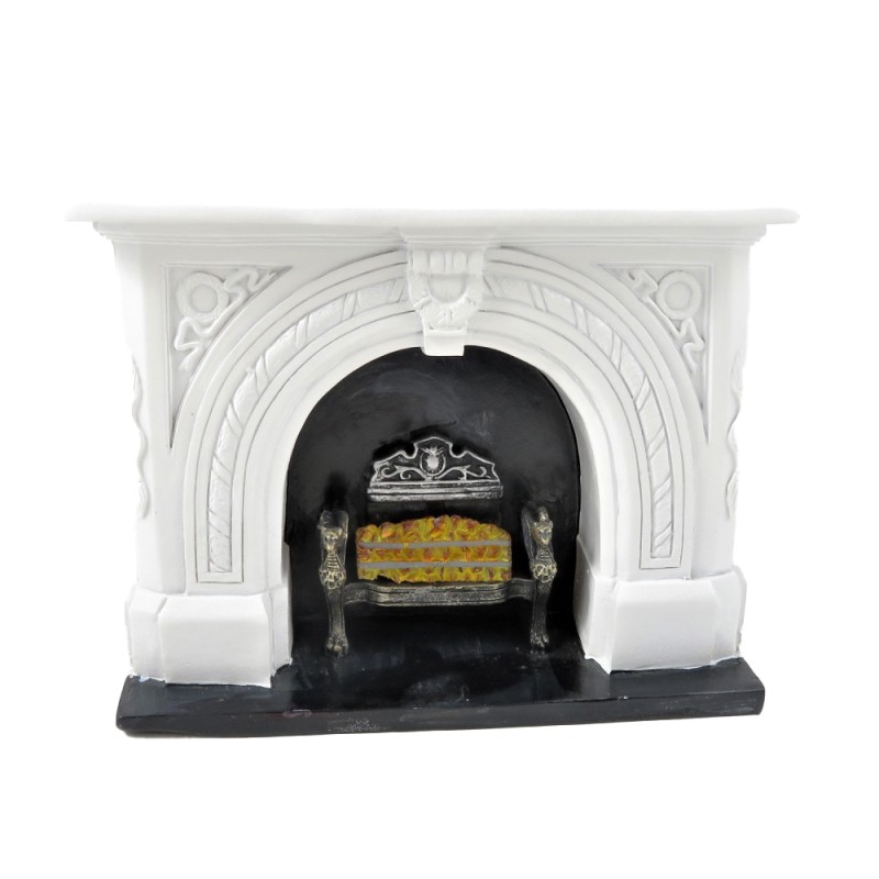 Dolls House White Fireplace with Black Hearth & Coal Fire 1:12 Resin Furniture