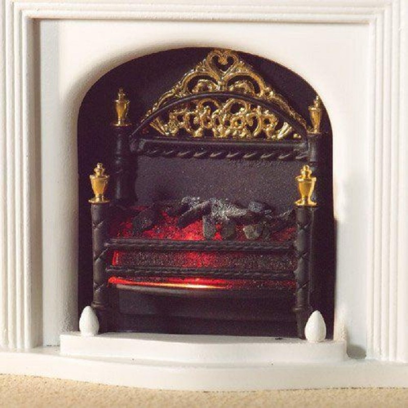 Dolls House Light Up Fancy Victorian Fire Grate with Glowing Coals 12V Electric