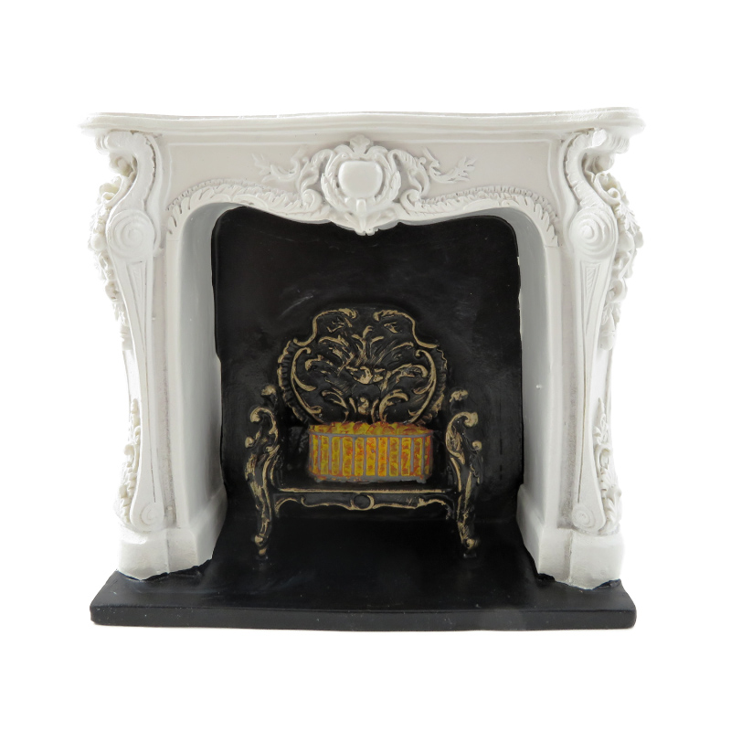 Dolls House Rococo White Fireplace with Black & Gold Grate Resin 1:12 Furniture