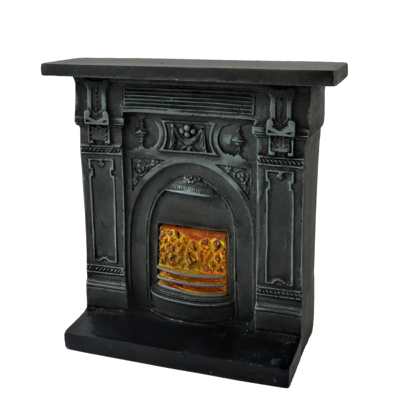Dolls House Victorian Cast Iron Fireplace Burning Coals 1:12 Resin Furniture