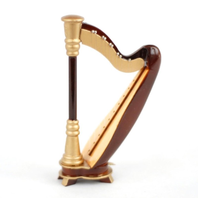 Dolls House Walnut Orchestral Harp Miniature Music Room Instrument Accessory