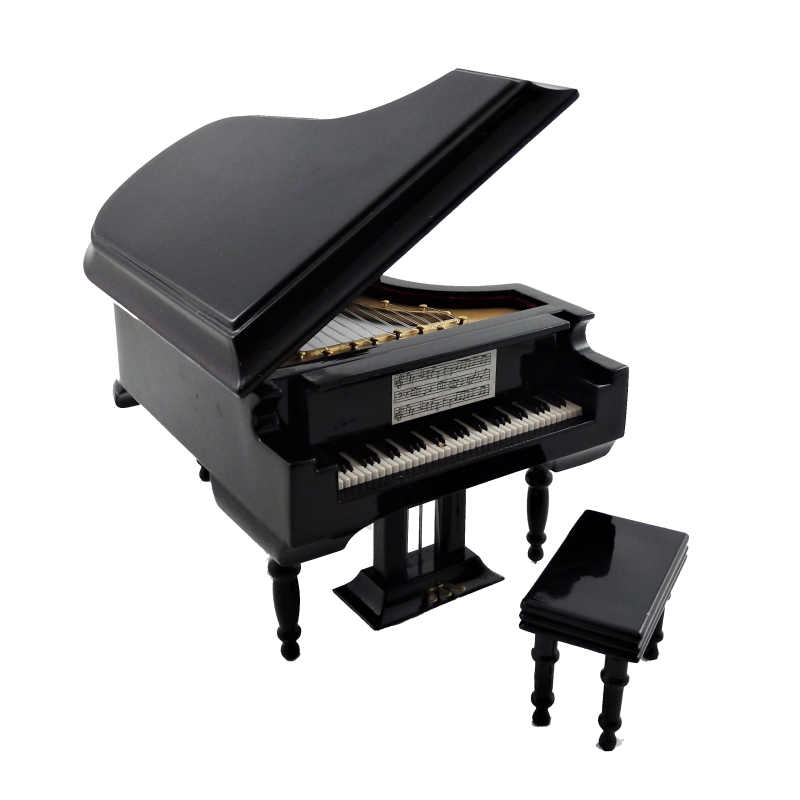Dolls House Black Baby Grand Piano & Bench Music Room Furniture 