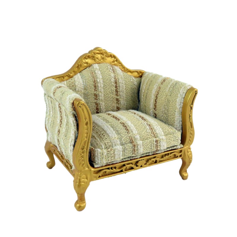 Dolls House Gold Louis XV Armchair 1:12 Scale Lounge Salon Living Room Furniture