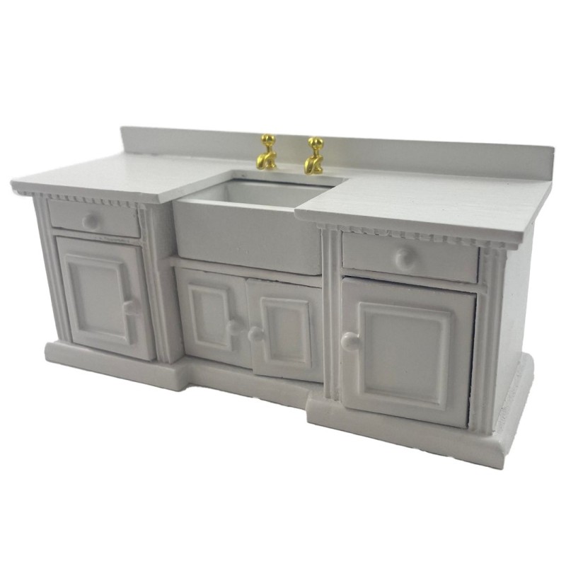 Dolls House White Sink Unit with Belfast Sink Miniature Kitchen Furniture 1:12