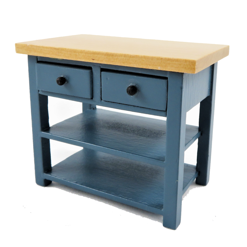 Dolls House Blue & Pine Island Work Table Modern Miniature Kitchen Furniture 