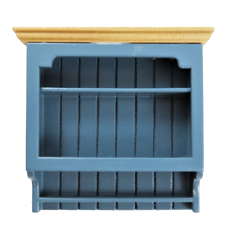 Dolls House Blue & Pine Wall Shelf Unit Modern Miniature Kitchen Furniture 