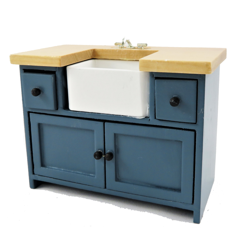 Dolls House Blue & Pine Sink Unit with Belfast Sink Modern Kitchen Furniture