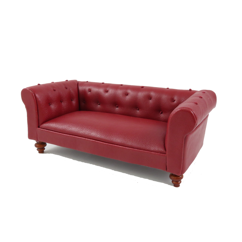 Dolls House Red Leather Chesterfield Sofa Miniature 1:12 Living Room Furniture