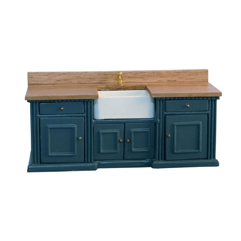Dolls House Blue & Pine Smallbone Sink Unit with Belfast Sink Kitchen Furniture
