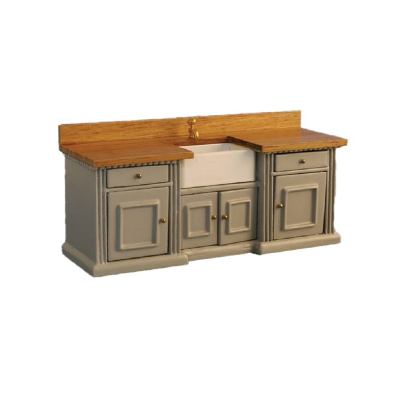Dolls House Grey & Pine Smallbone Sink Unit with Belfast Sink Kitchen Furniture