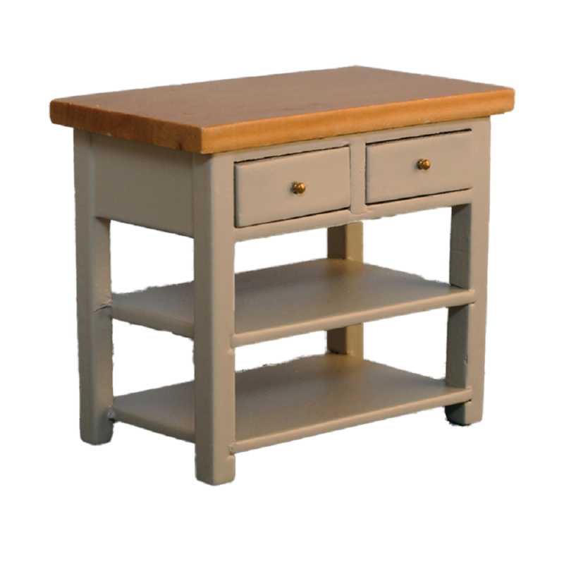 Dolls House Grey & Pine Island Work Table Modern Miniature Kitchen Furniture 