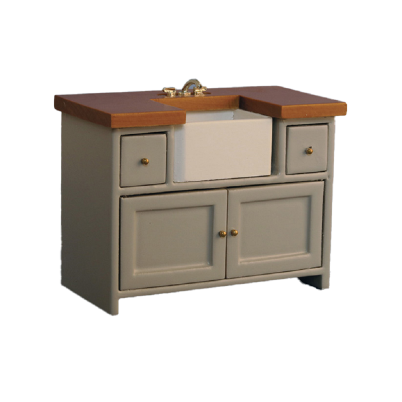 Dolls House Grey & Pine Sink Unit with Belfast Sink Modern Kitchen Furniture