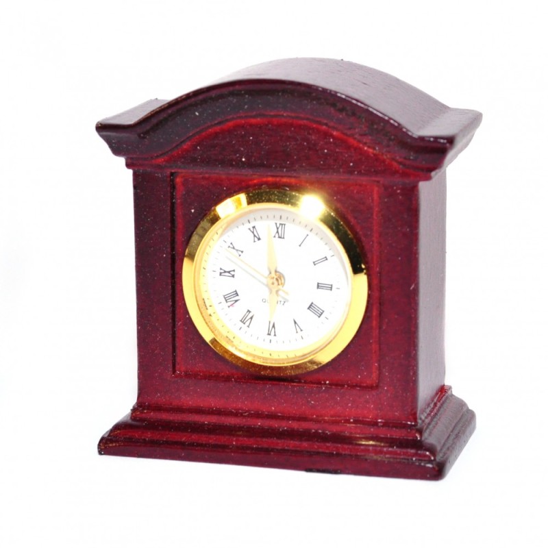 Dolls House Working Mantle Clock Mahogany Wood Miniature Living Room Accessory