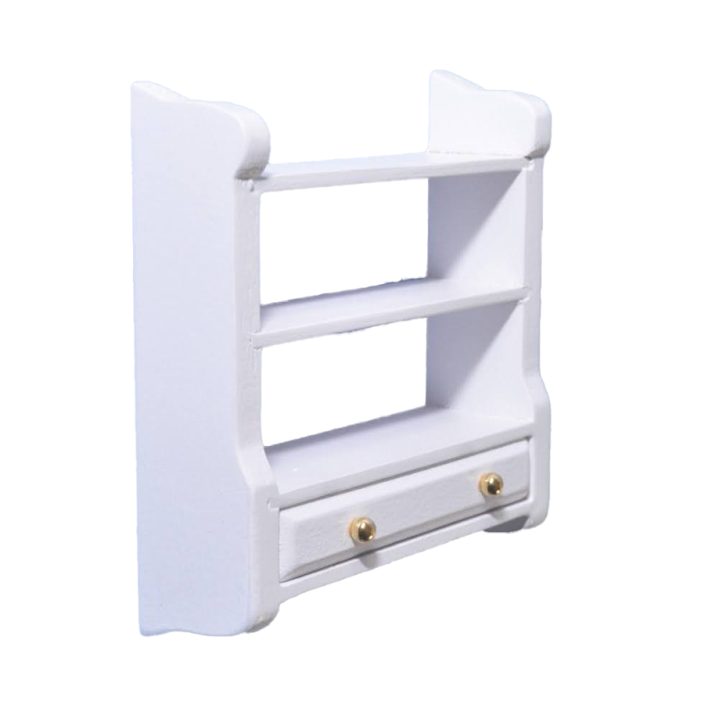 Dolls House White Wall Shelf Unit & Drawer Miniature Shelves Kitchen Furniture