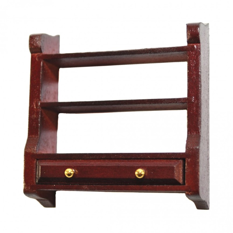 Dolls House Mahogany Wall Shelf Unit & Drawer Miniature Kitchen Furniture