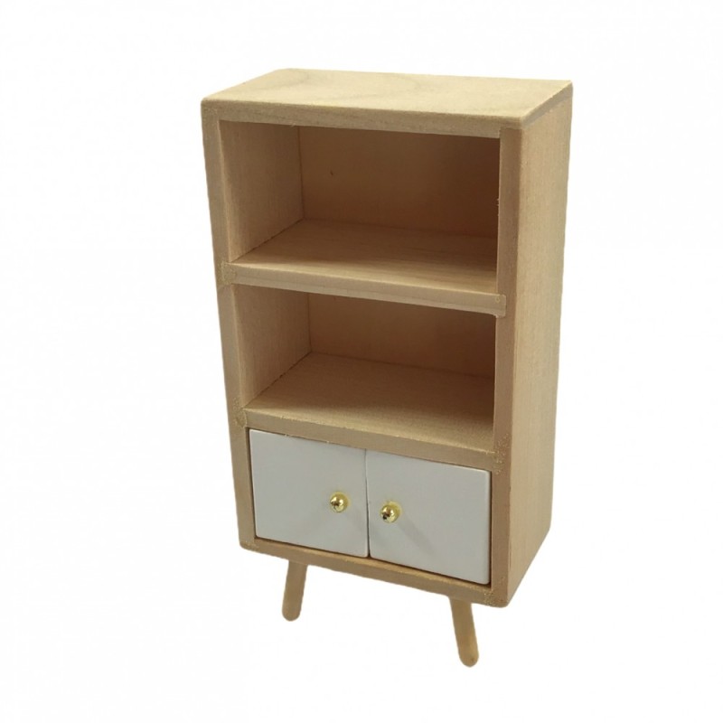 Dolls House Modern Bare Wood Shelf Unit White Doors Bookcase Miniature Furniture