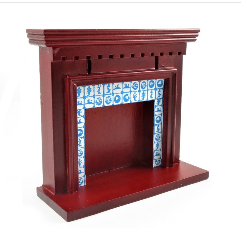 Dolls House Victorian Mahogany Delft Tile Fireplace 1:12 Scale Furniture