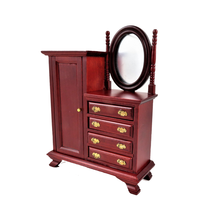 Dolls House Mahogany Combination Wardrobe Miniature 1:12 Bedroom Furniture