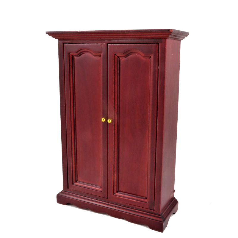 Dolls House Mahogany Double Door Wardrobe Miniature 1:12 Bedroom Furniture