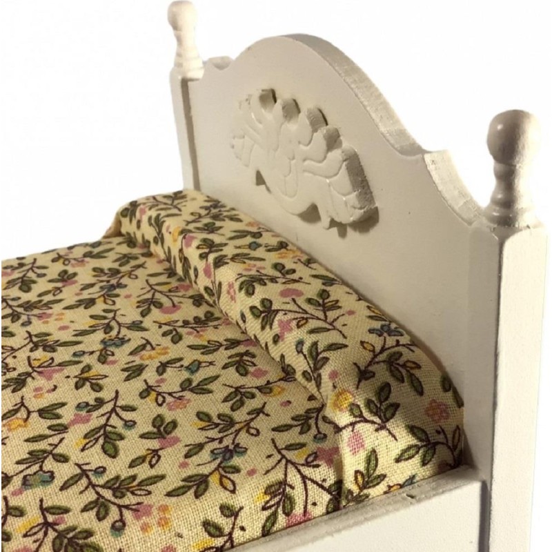 Dolls House White Double Bed & Floral Bedding Miniature Bedroom Furniture 1:12