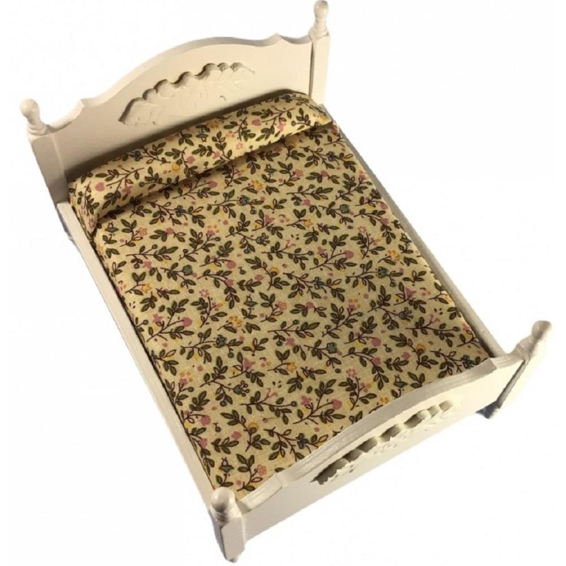Dolls House White Double Bed & Floral Bedding Miniature Bedroom Furniture 1:12 Dolls House White Double Bed & Floral Bedding Miniature Bedroom Furniture 1:12