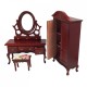 Dolls House Mahogany & Floral Bedroom Furniture Set 6 Pieces 1:12 Miniature