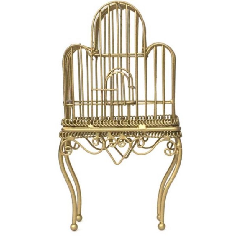Dolls House Victorian Gold Wire Wrought Iron Bird Cage Miniature Pet Accessory