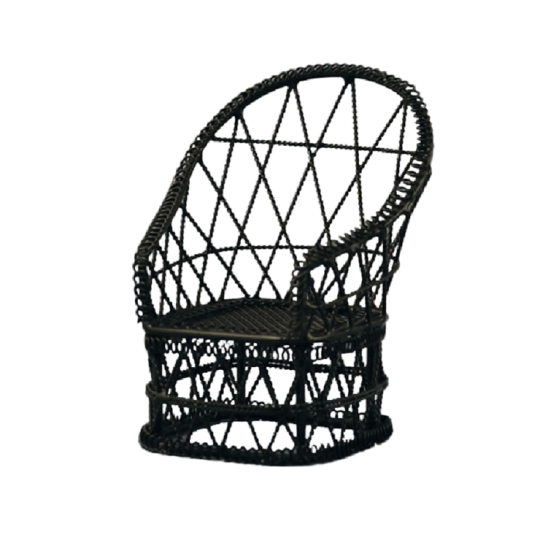 Dolls House Black Wire Wrought Iron Tub Chair Miniature Garden Patio Furniture