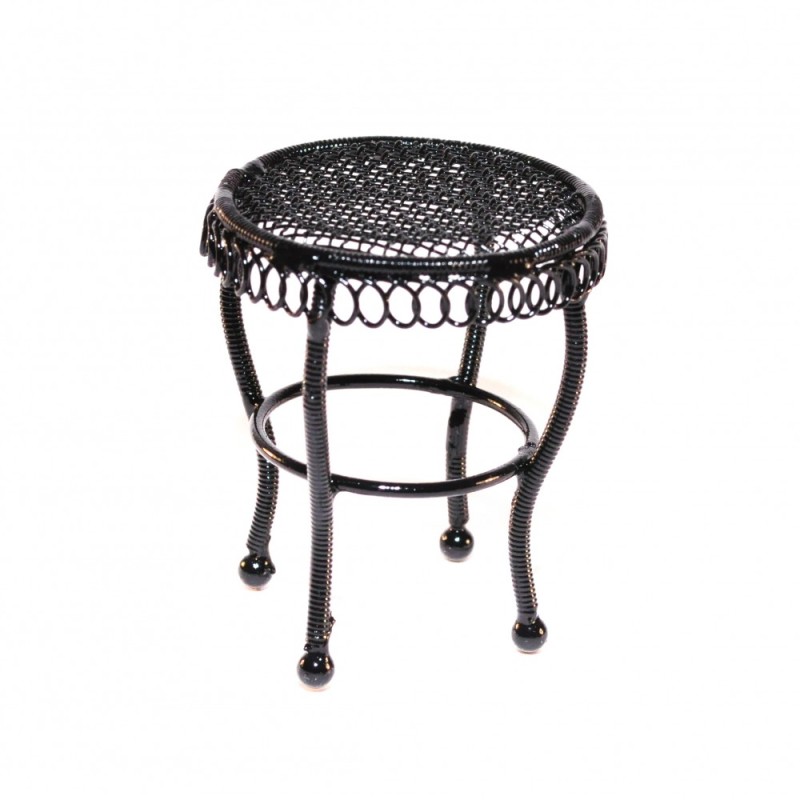Dolls House Black Wire Wrought Iron Garden Side Table Miniature Patio Furniture
