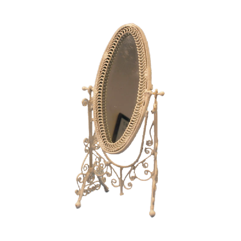 Dolls House White Wire Cheval Dressing Mirror Miniature Bedroom Furniture 1:12