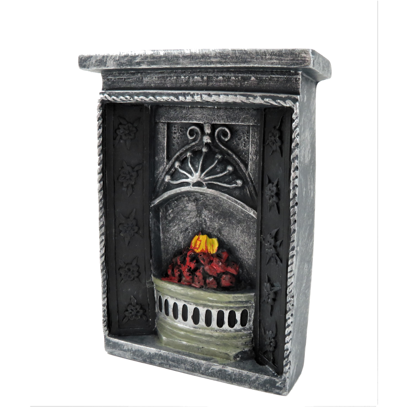 Dolls House Small Grey Cast Iron Fireplace Flaming Fire 1:12 Resin Furniture