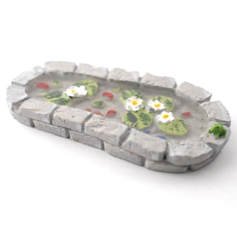 Dolls House Grey Brick Garden Pond with Frog Miniature 1:12 Scale Accessory