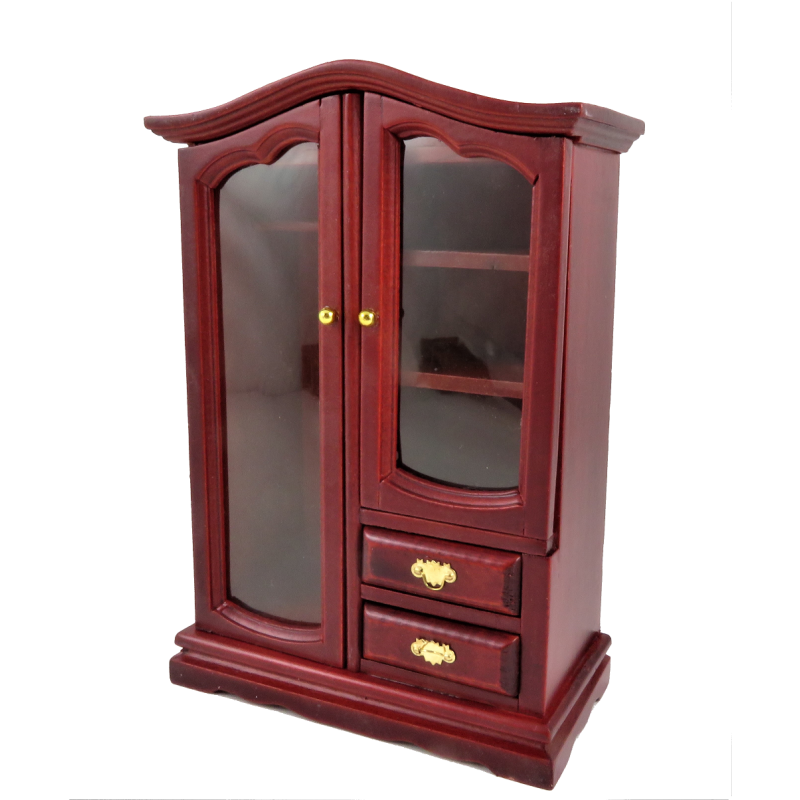 Dolls House Mahogany Glass Door Wardrobe Armoire Miniature Bedroom Furniture