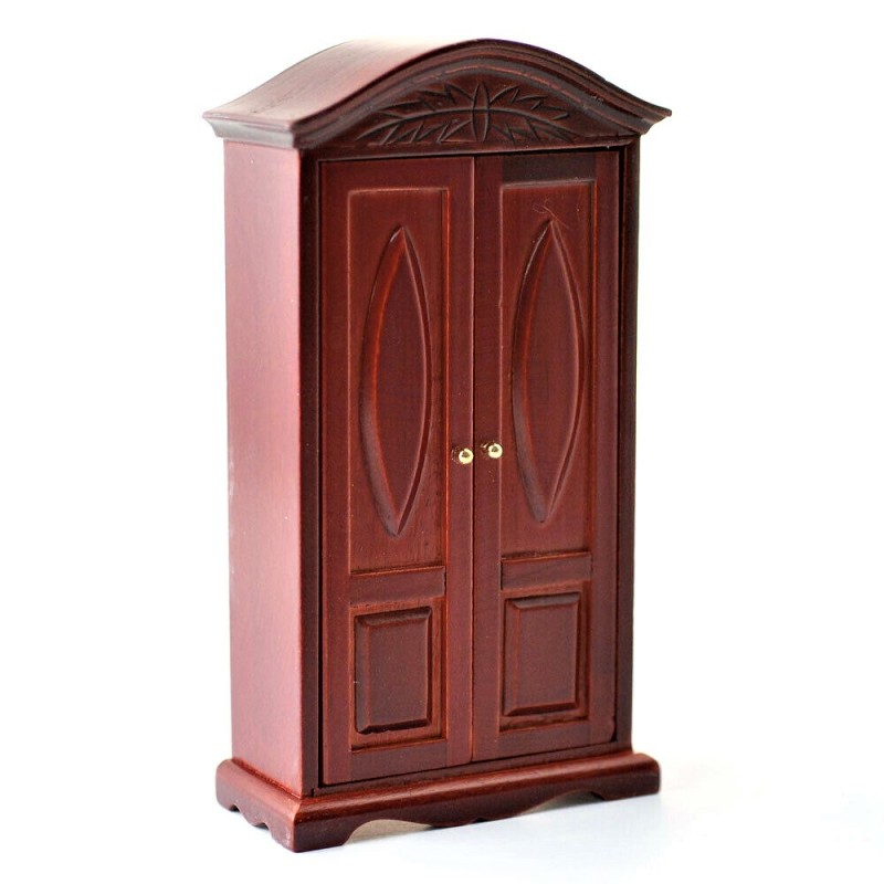 Dolls House Mahogany 2 Door Wardrobe Miniature 1:12 Bedroom Furniture