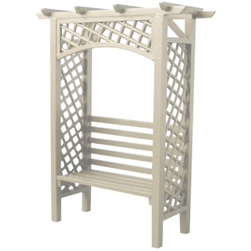 Dolls House White Wooden Arbour with Bench Miniature Garden Furniture 1:12 Scale