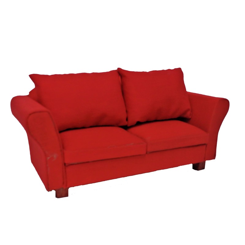 Dolls House Modern Red Sofa with Cushions 1:12 Living Room Furniture