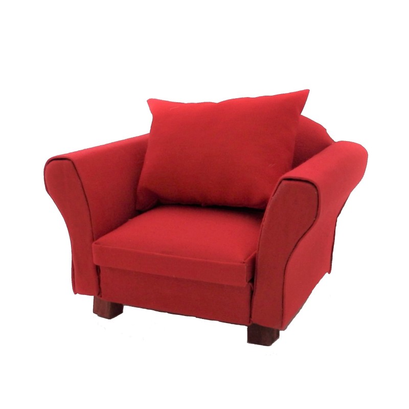 Dolls House Modern Red Armchair with Cushion Living Room Furniture