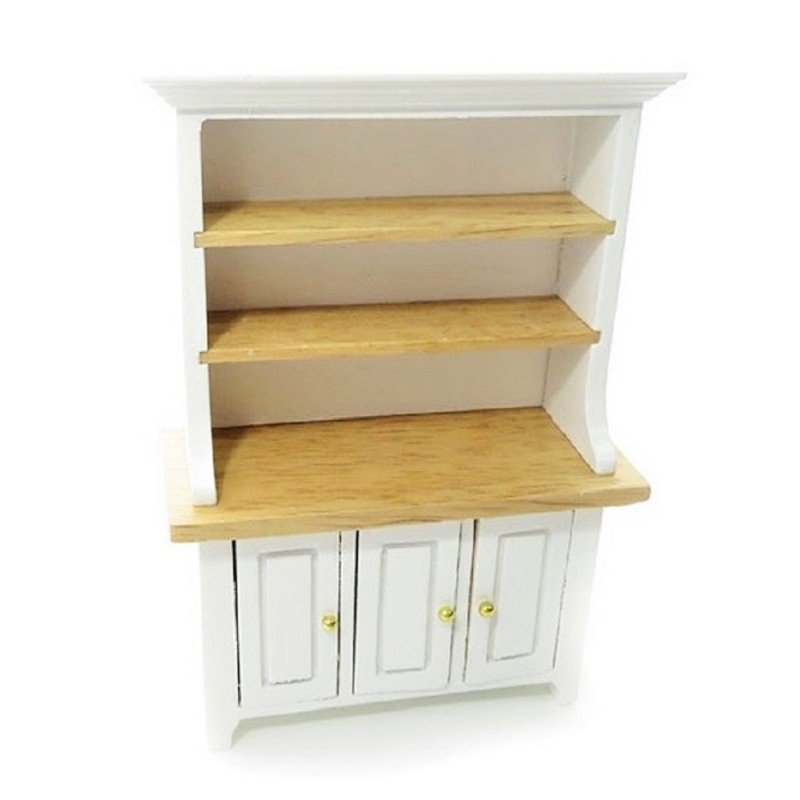 Dolls House White & Light Oak 3 Door Dresser Dining Room Kitchen Furniture