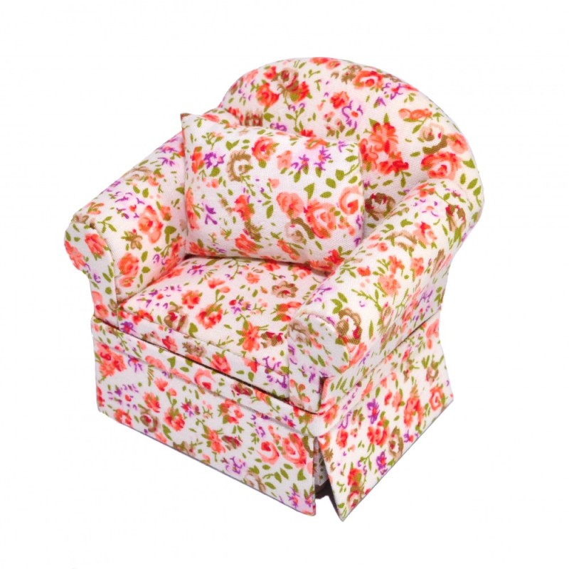 Dolls House Floral Cottage Armchair Miniature Chintz Living Room Furniture
