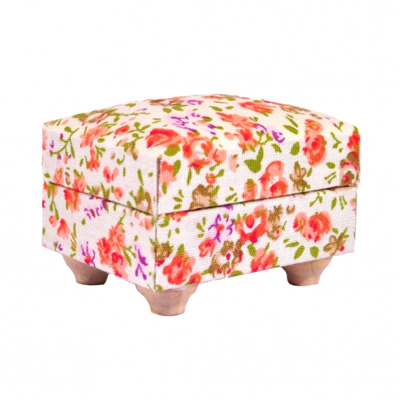 Dolls House Floral Cottage Foot Stool Miniature Chintz Living Room Furniture