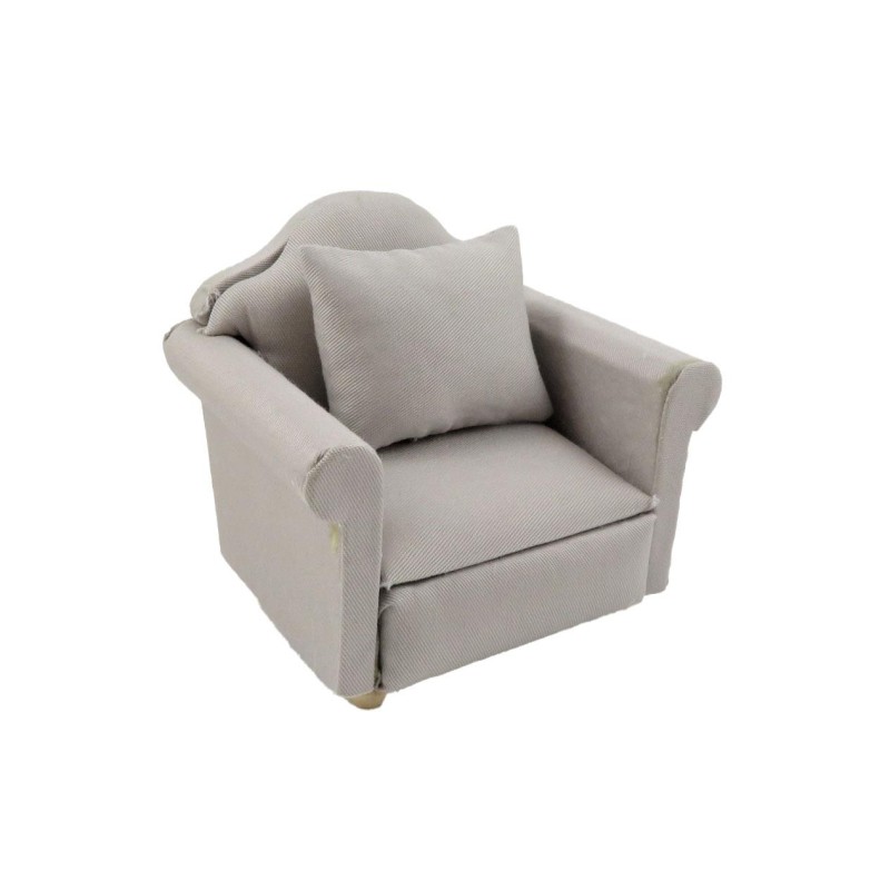 Dolls House Grey Traditional Armchair & Cushion Miniature Living Room Furniture