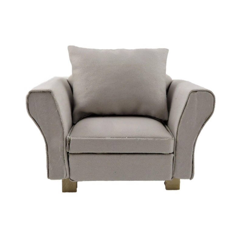 Dolls House Grey Modern Armchair & Cushion Miniature Living Room Furniture