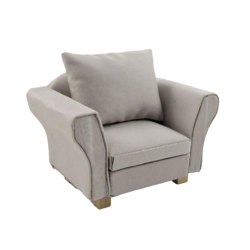 Dolls House Grey Modern Armchair & Cushion Miniature Living Room Furniture