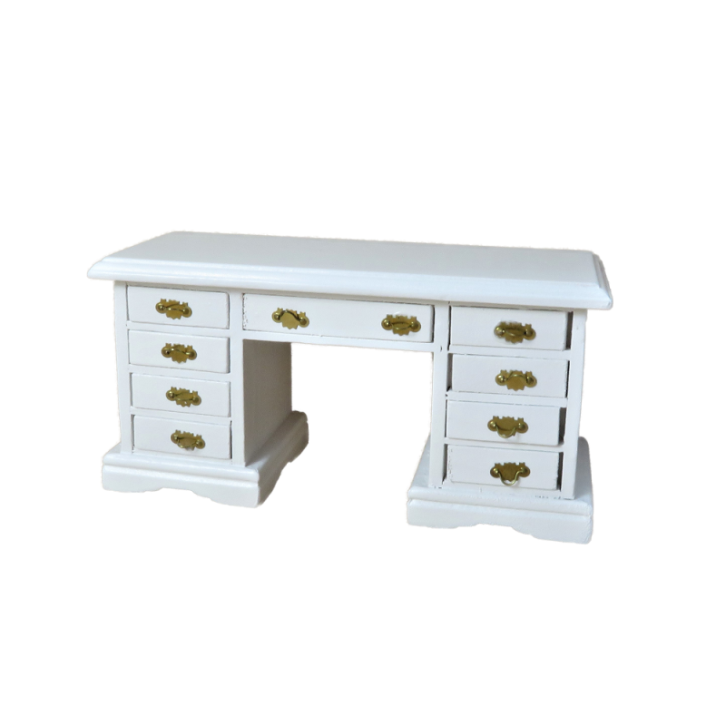 Dolls House White Double Pedestal Kneehole Desk 1:12 Office Study Furniture